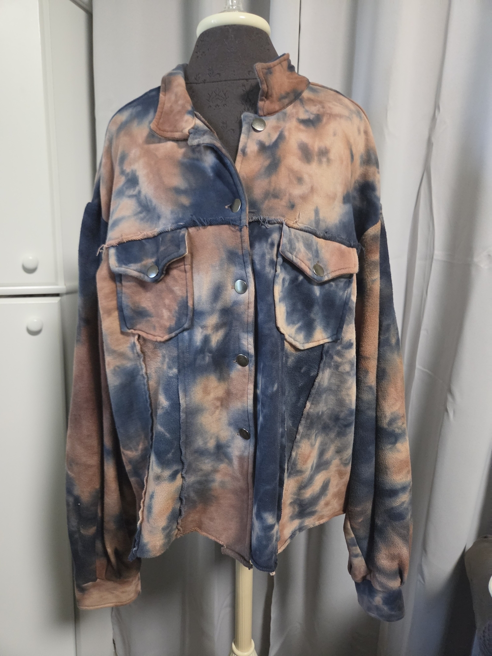 NATURAL LIFE Laney Tie Dye Trucker jacket shacket Navy Rust  L/XL